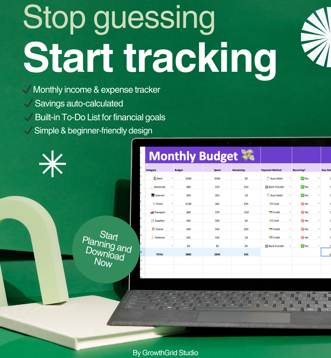 monthly budget mockup 